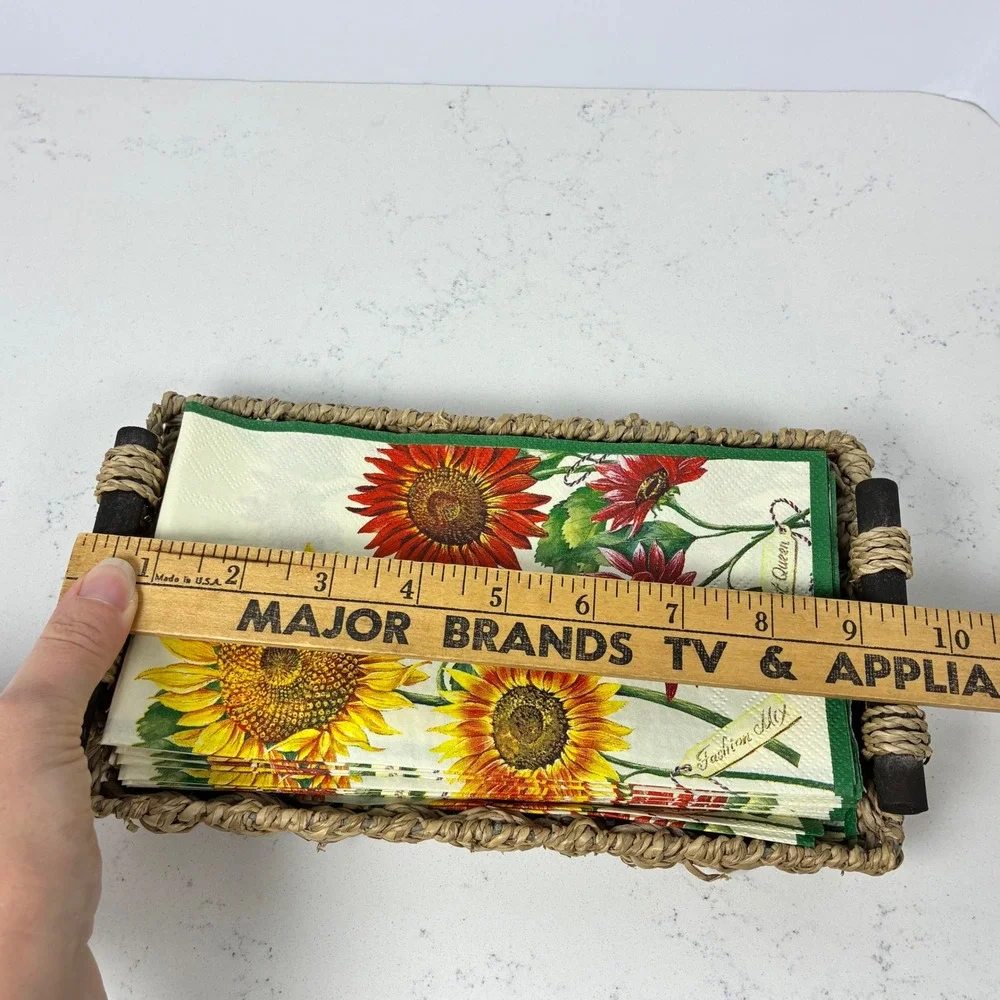 Napkin Holder Tray Woven Seagrass Farmhouse Rustic Cottage Fall Country Kitchen